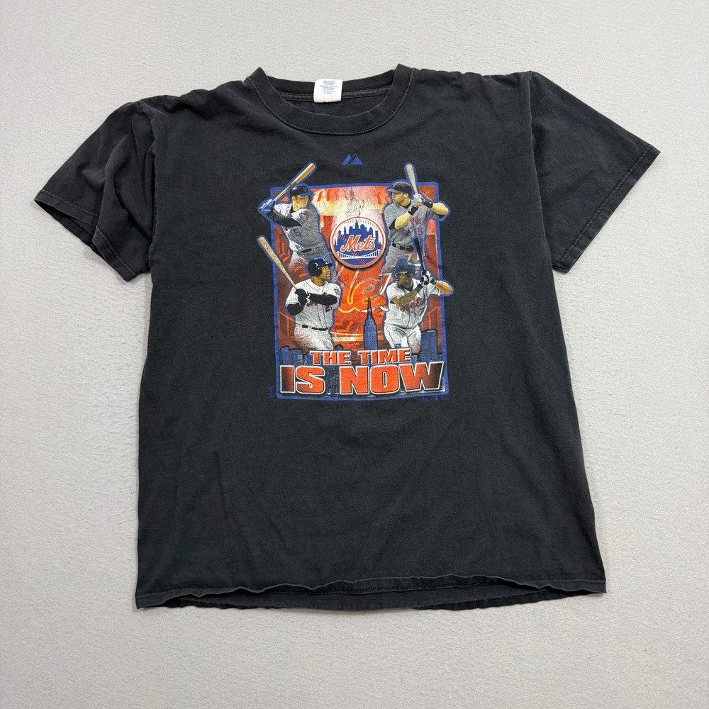 Vintage Majestic New York Mets The Time Is Now Baseball Shirt Men's XL Black 90s
